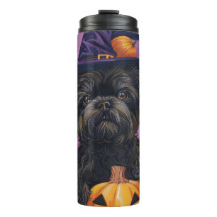 Spooky Affenpinscher Halloween Witch and Pumpkin Thermal Tumbler