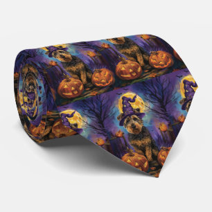Spooky Airedale Halloween Witch and Pumpkin Tie