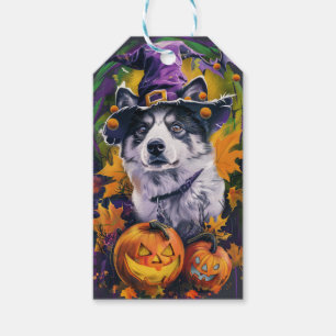 Spooky Akita Halloween Witch and Pumpkin  Gift Tags