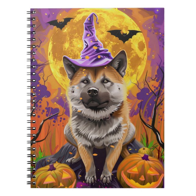  Spooky Akita Halloween Witch and Pumpkin  Notebook (Front)