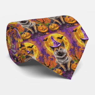  Spooky Akita Halloween Witch and Pumpkin  Tie