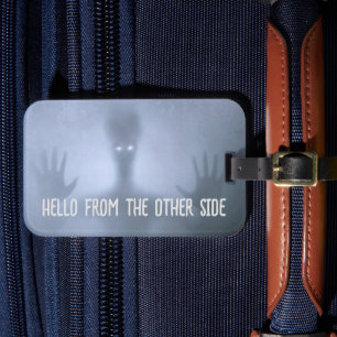 Spooky Alien in Fog Hello from the Other Side Luggage Tag