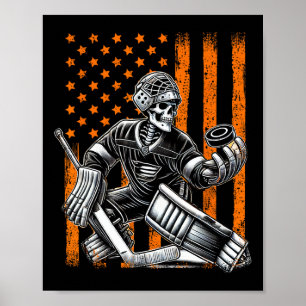 Spooky American Skeleton Ice Hockey Goalie Hallowe Poster