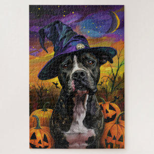 Spooky American Staffordshire Halloween Pumpkin Jigsaw Puzzle