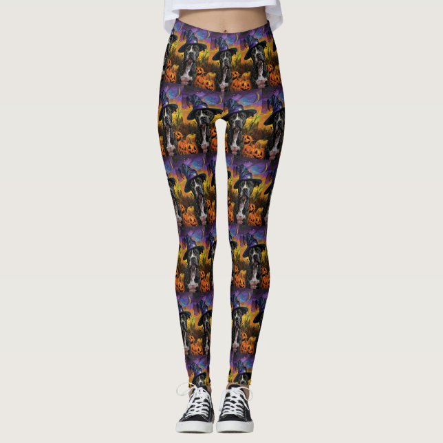 Spooky American Staffordshire Halloween Pumpkin Leggings (Front)