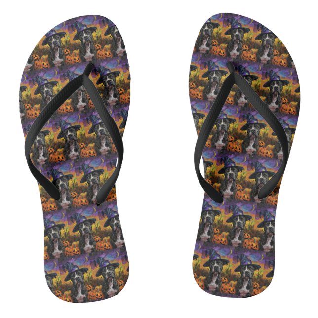 Spooky American Staffordshire Halloween Pumpkin Thongs (Footbed)