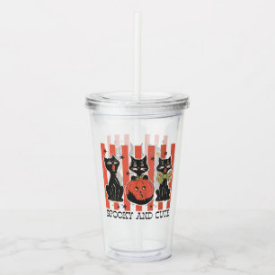 Spooky and Cute - Black Cat and Pumpkin Acrylic Tumbler