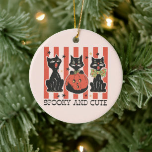 Spooky and Cute - Black Cat and Pumpkin Ceramic Ornament