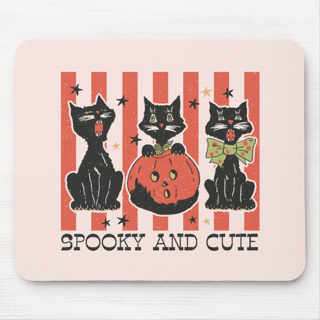 Spooky and Cute - Black Cat and Pumpkin Mouse Pad (Front)