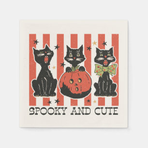 Spooky and Cute - Black Cat and Pumpkin Napkin