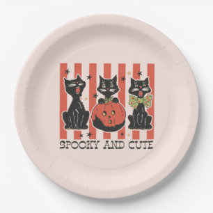 Spooky and Cute - Black Cat and Pumpkin Paper Plate