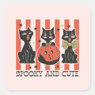 Spooky and Cute - Black Cat and Pumpkin Square Sticker