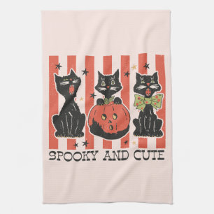Spooky and Cute - Black Cat and Pumpkin Tea Towel