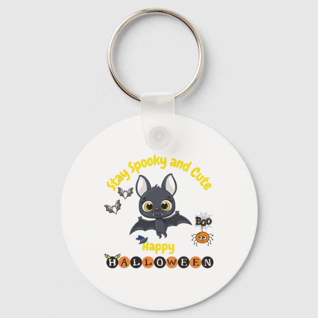 Spooky And Cute Halloween Bat  Key Ring (Front)