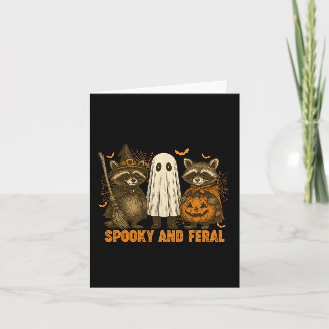 Spooky And Feral Cute Ghost Racoon Halloween Costu Card (Front)