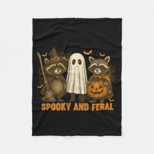 Spooky And Feral Cute Ghost Racoon Halloween Costu Fleece Blanket