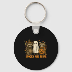 Spooky And Feral Cute Ghost Racoon Halloween Costu Key Ring