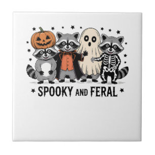 Spooky and Feral Funny Halloween Raccoon Ceramic Tile