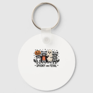 Spooky and Feral Funny Halloween Raccoon Key Ring