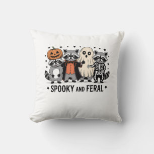 Spooky and Feral Funny Halloween Racoon Cushion
