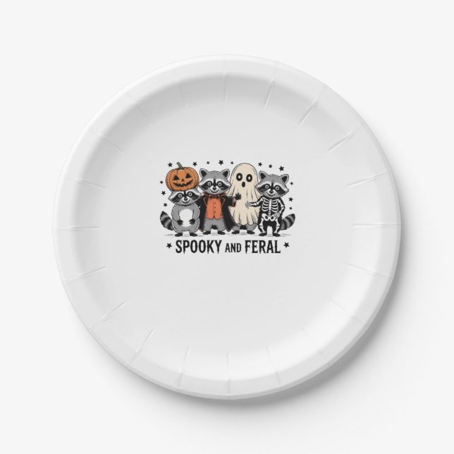 Spooky and Feral Funny Halloween Racoon Paper Plate (Front)