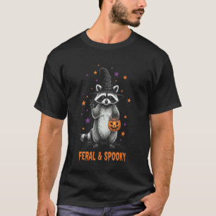 Spooky And Feral Funny Racoon Halloween Creepy Ra T-Shirt