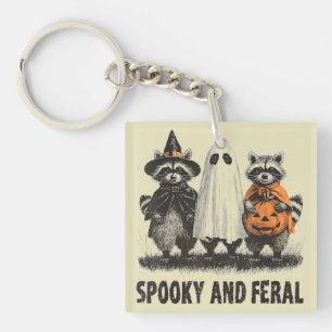 Spooky And Feral Halloween Cute Ghost Raccoon Key Ring