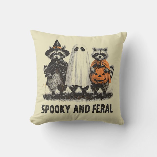 Spooky And Feral Halloween Cute Ghost Racoon Cushion (Front)