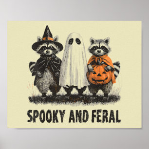 Spooky And Feral Halloween Cute Ghost Racoon Poster