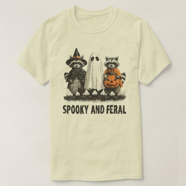 Spooky And Feral Halloween Cute Ghost Racoon T-Shirt (Design Front)
