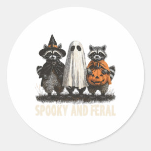 Spooky And Feral Halloween Cute Ghost Racoon Tric Classic Round Sticker