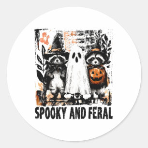 Spooky And Feral Halloween Cute Ghost Racoon Tric Classic Round Sticker