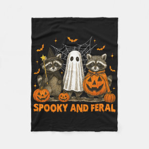 Spooky And Feral Halloween Cute Ghost Racoon Tric Fleece Blanket