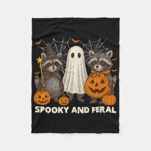 Spooky And Feral Halloween Cute Ghost Racoon Tric Fleece Blanket