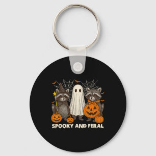 Spooky And Feral Halloween Cute Ghost Racoon Tric Key Ring