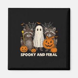 Spooky And Feral Halloween Cute Ghost Racoon Tric Magnet