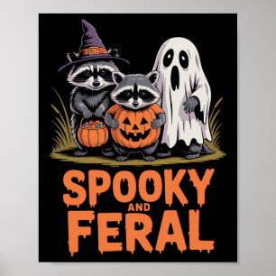 Spooky And Feral Halloween Ghost Raccoon Opossum  Poster