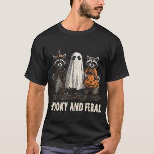 Spooky And Feral Halloween Ghost Raccoon Trick Or T-Shirt