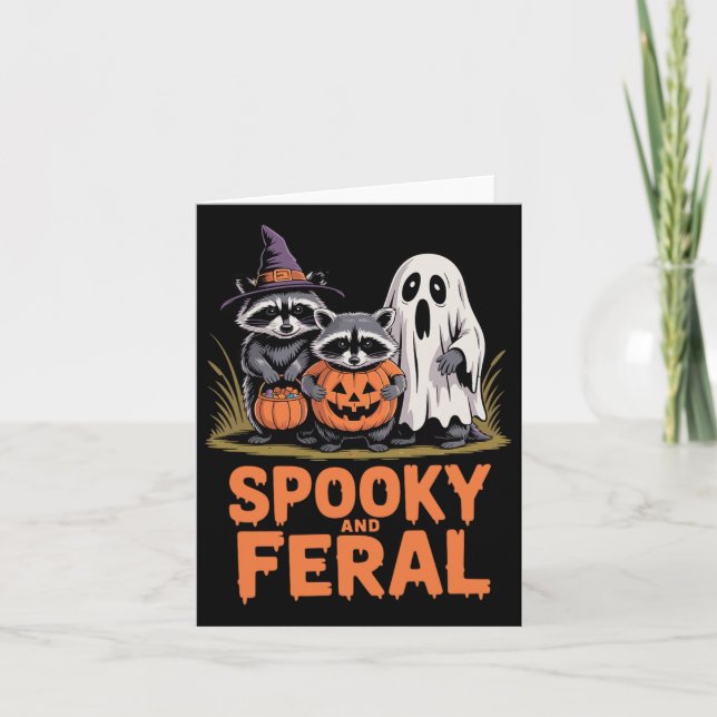 Spooky And Feral Halloween Ghost Racoon Opossum  Card (Front)