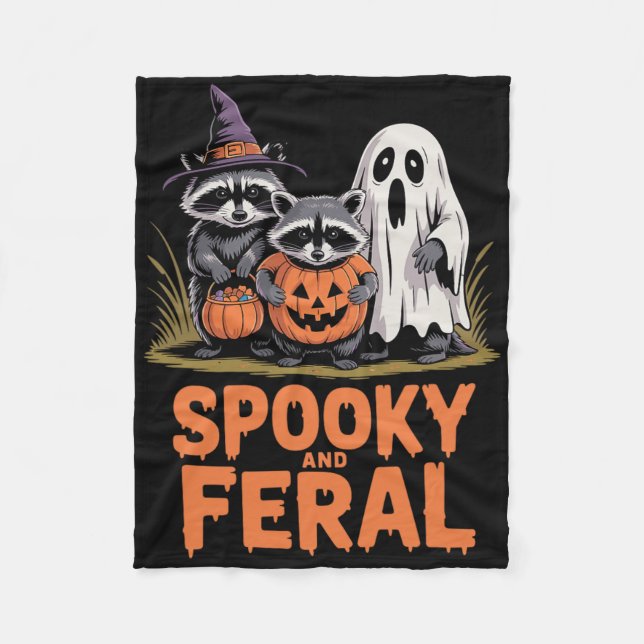 Spooky And Feral Halloween Ghost Racoon Opossum  Fleece Blanket (Front)