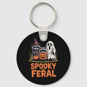 Spooky And Feral Halloween Ghost Racoon Opossum  Key Ring