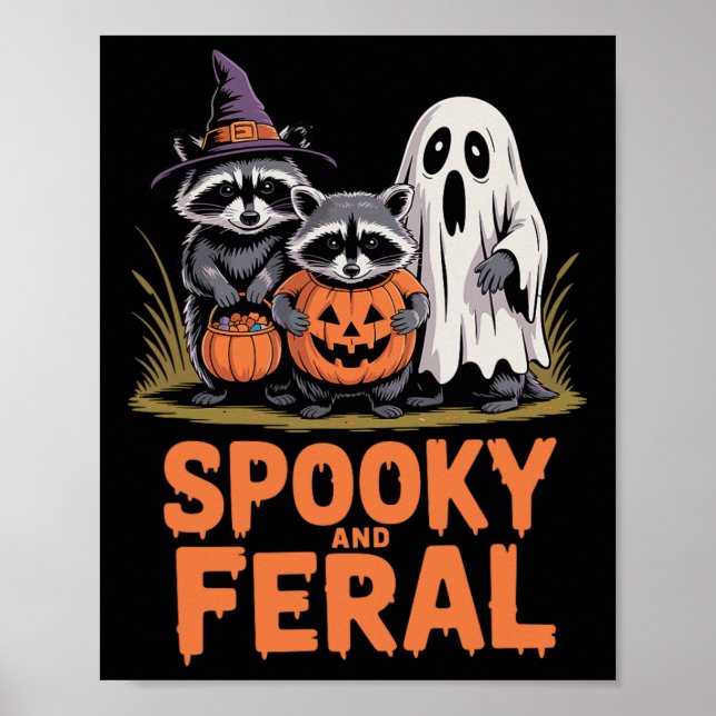 Spooky And Feral Halloween Ghost Racoon Opossum  Poster (Front)