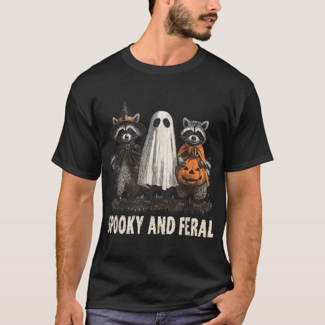 Spooky And Feral Halloween Ghost Racoon Trick Or  T-Shirt (Front)