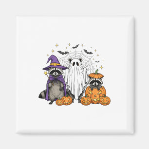 Spooky And Feral Halloween Racoon Ghost Witch Tri Magnet