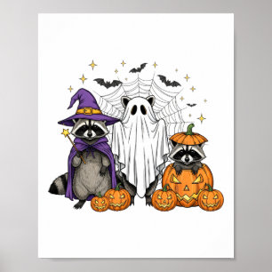 Spooky And Feral Halloween Racoon Ghost Witch Tri Poster