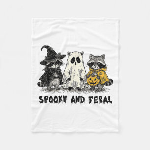 Spooky And Feral Halloween Racoon Spooky Season T Fleece Blanket