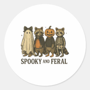 Spooky And Feral Racoon Funny Halloween  Classic Round Sticker