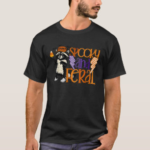 Spooky And Feral Racoon Halloween Cute Pumpkin T-Shirt