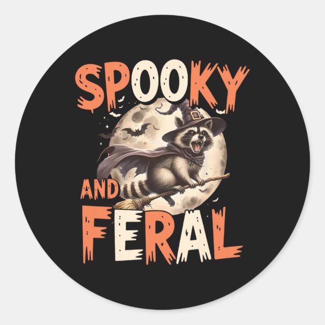 Spooky And Feral Racoon Halloween Funny Halloween Classic Round Sticker (Front)