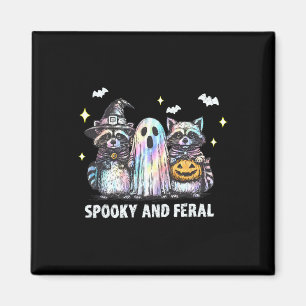 Spooky And Feral Racoon Halloween Racoon Ghost T Magnet